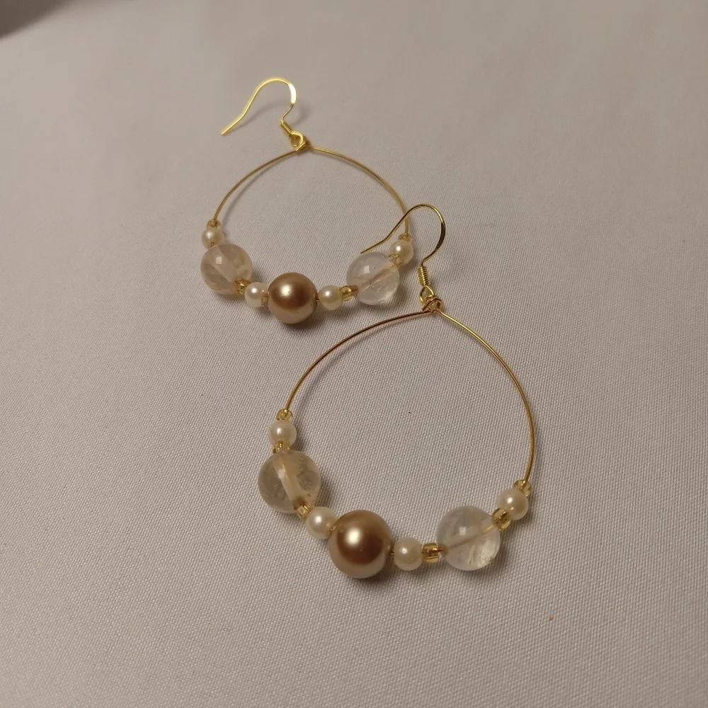 Hand Crafted Gold-Toned Beaded Hoop Earrings - Picture 7 of 7